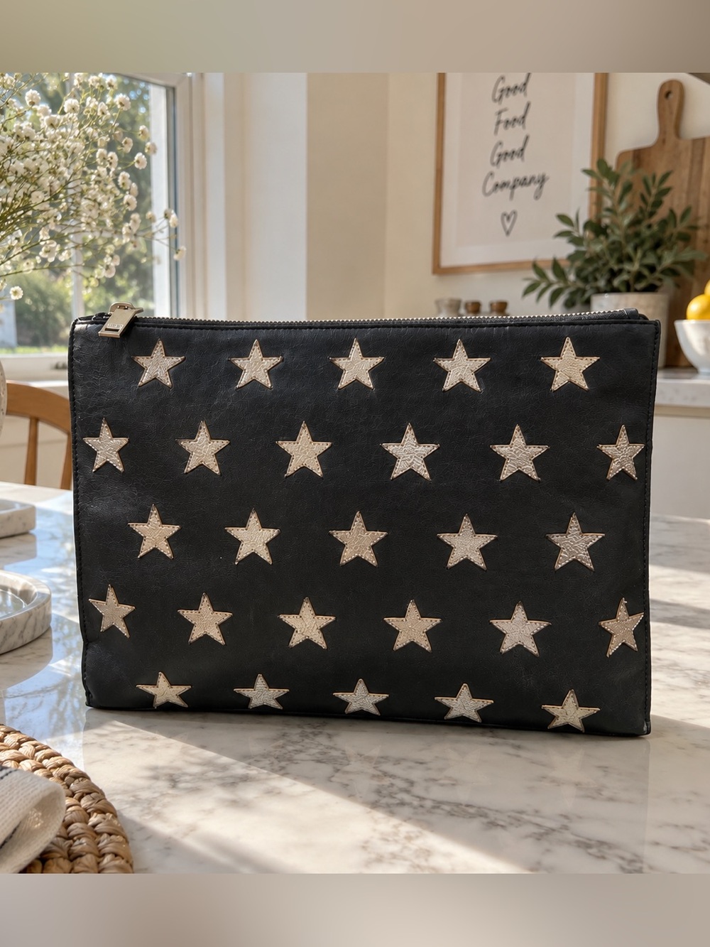 Saint Laurent Black Star-Appliqué Zip Pouch
